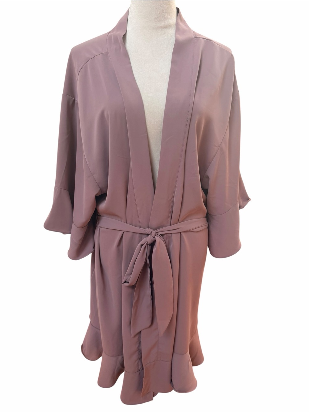 Birdy Grey Women's XL / XXL Kenny Robe Mauve Blush Pink Satin Robe with Tie Belt